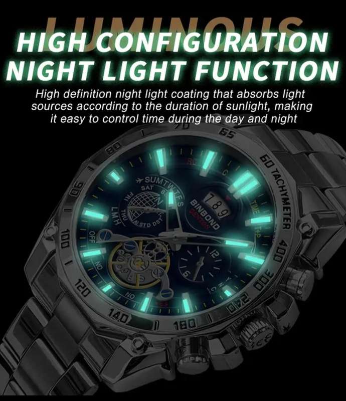 BinBond Quartz Men's Watch,Analog Display Luminous, ,Date Display , 3ATM Water Resistant. New in Box