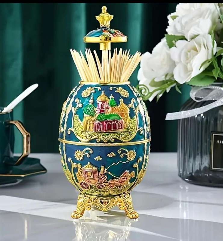 Elegant Luxury Automatic Toothpick Dispenser Earopean Stayle " Golden-Blue " Castle Crown "