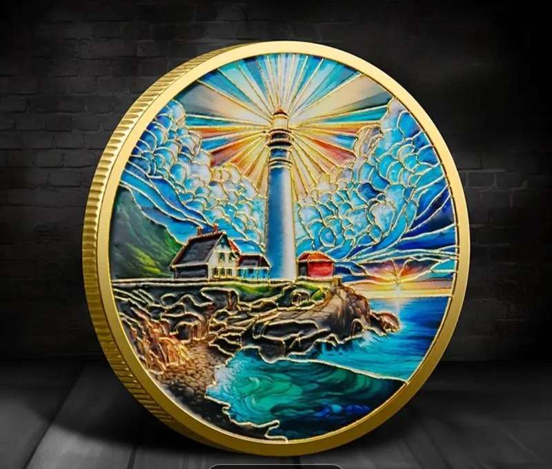 Golden Lighthouse Inspirational Coin.in Capsule "New" Commemorative Coin "