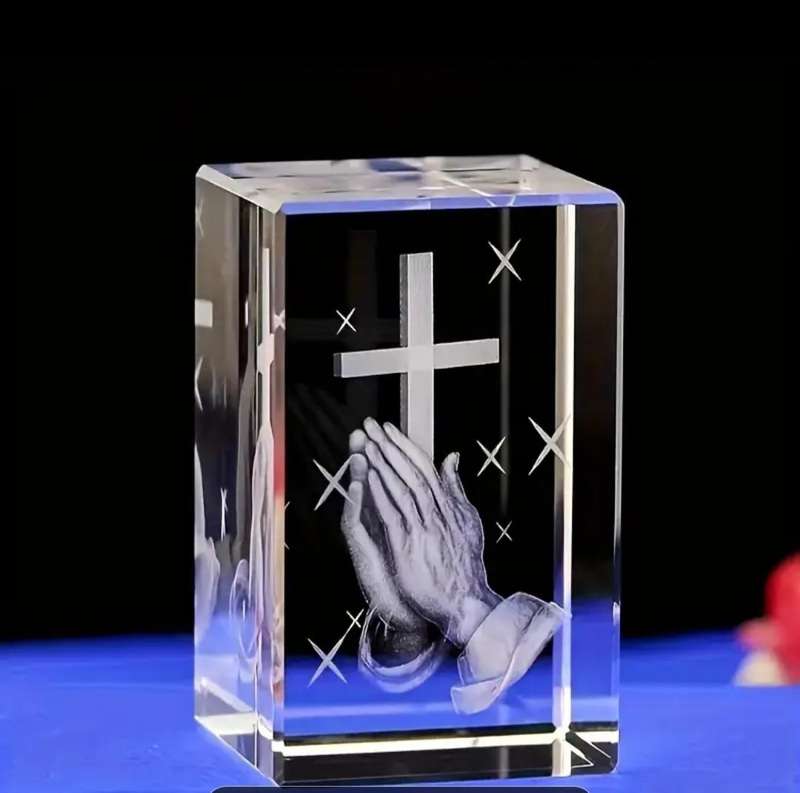 Crystal Carved,  Religious Decoration in Box  Crystal Glass .
