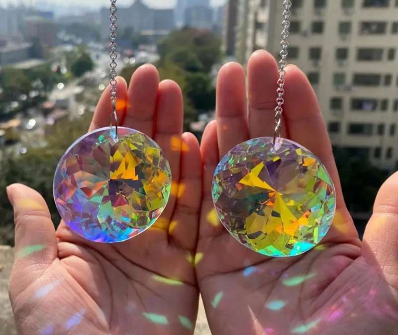 2Big Circle Crystal Sun Catchers,Hanging Sun Catchers with Glass Prism,Rainbow Maker Home Decoration