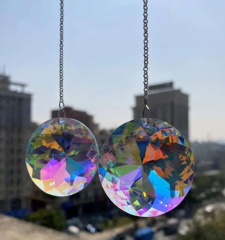 2Big Circle Crystal Sun Catchers,Hanging Sun Catchers with Glass Prism,Rainbow Maker Home Decoration