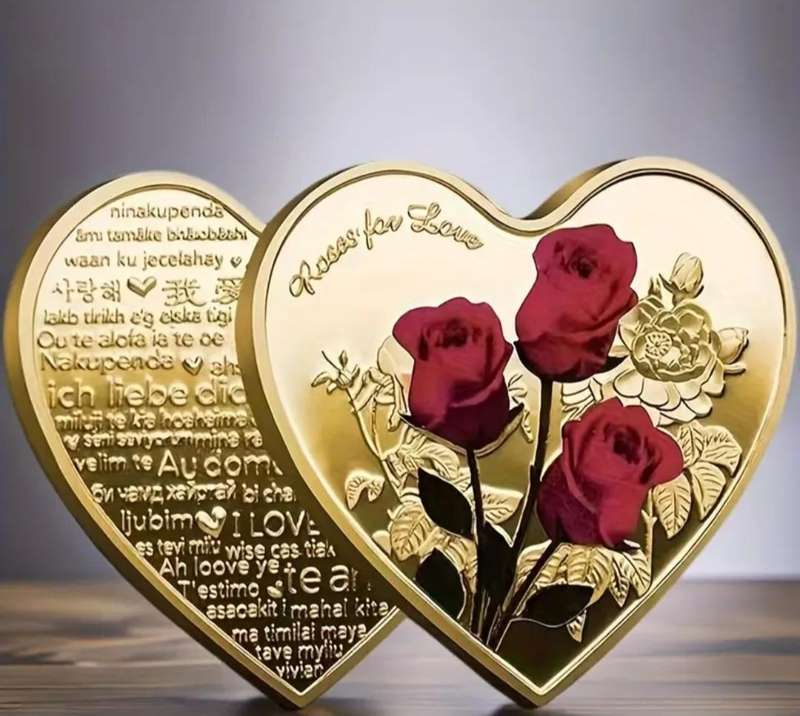 2pc's Romantic Commemorative Heart Shape Coins with Roses New in Capsule's.