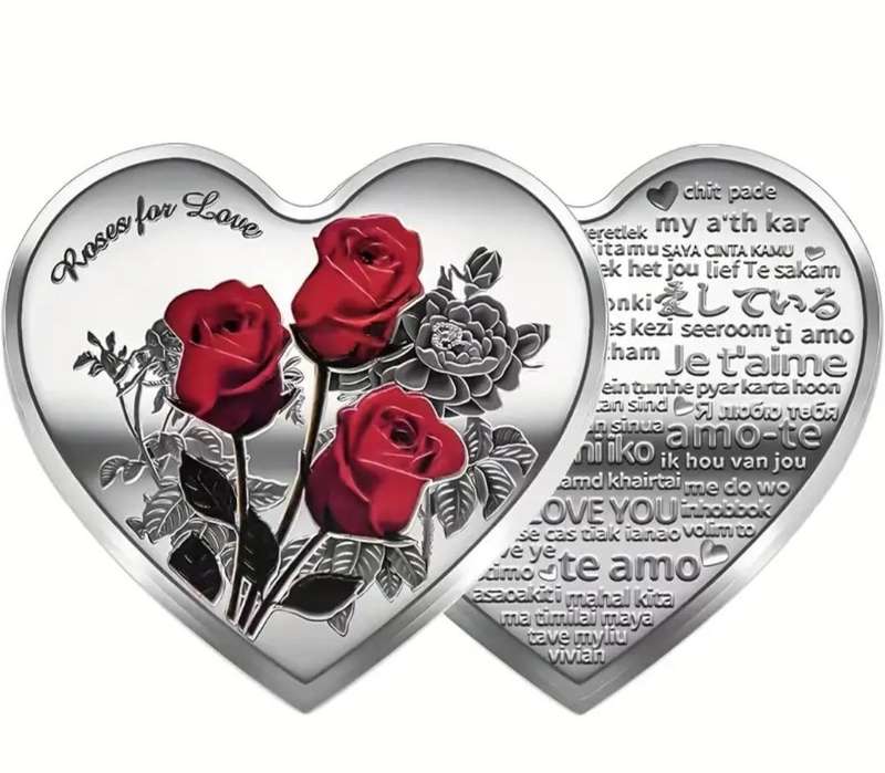 2pc's Romantic Commemorative Heart Shape Coins with Roses New in Capsule's.