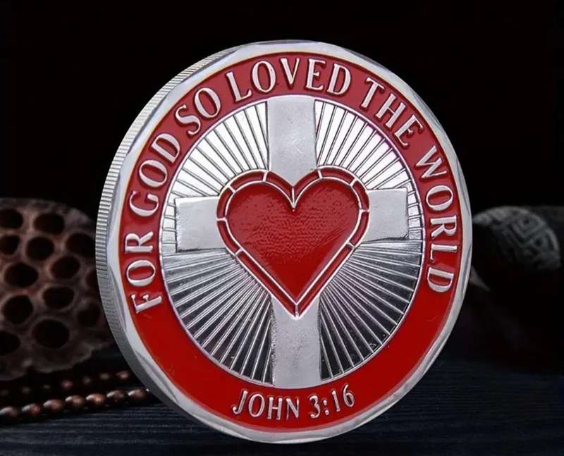 Christian Religious Challenge Coin with Scripture & Cross "John 3:16" "S"
