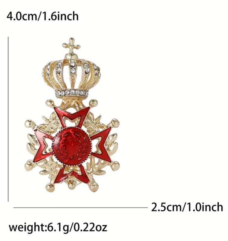 Stylish British Crown Madallion Brooch with Rhinestones