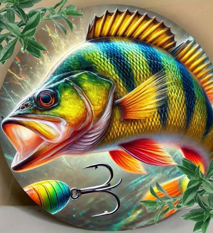 Vibrant Bass Fish Aluminum Wall Art Decor 20cm x 20cm.