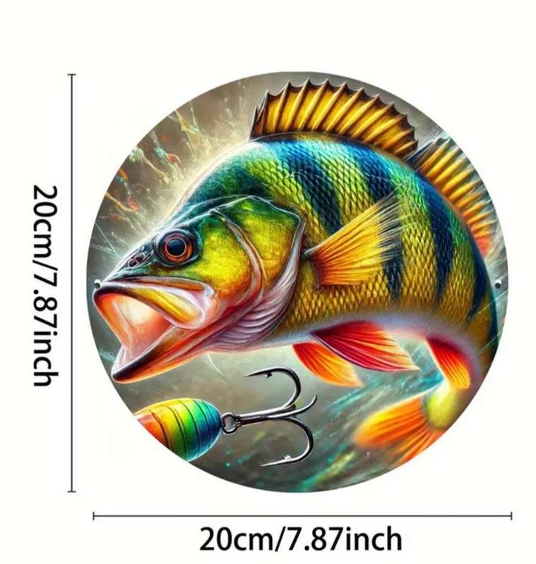 Vibrant Bass Fish Aluminum Wall Art Decor 20cm x 20cm.