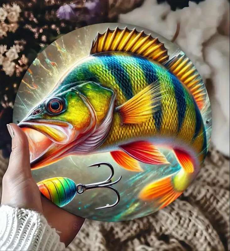 Vibrant Bass Fish Aluminum Wall Art Decor 20cm x 20cm.