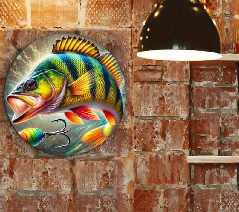 Vibrant Bass Fish Aluminum Wall Art Decor 20cm x 20cm.