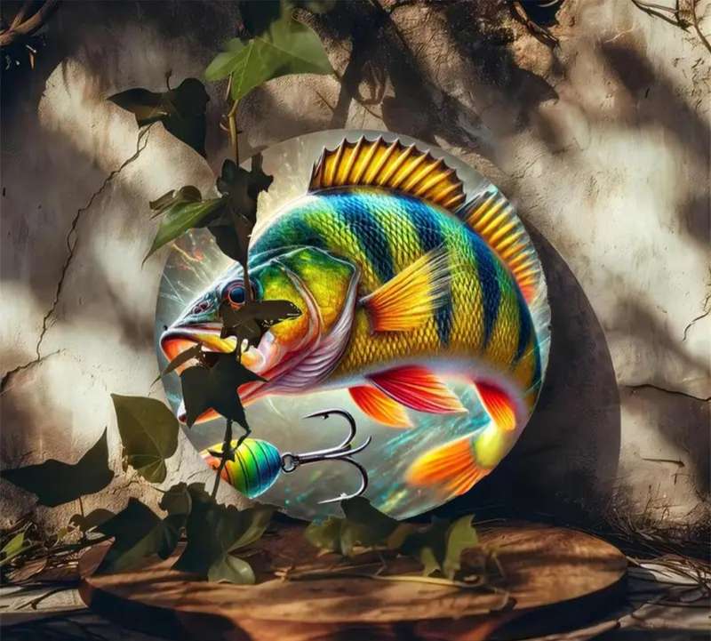 Vibrant Bass Fish Aluminum Wall Art Decor 20cm x 20cm.