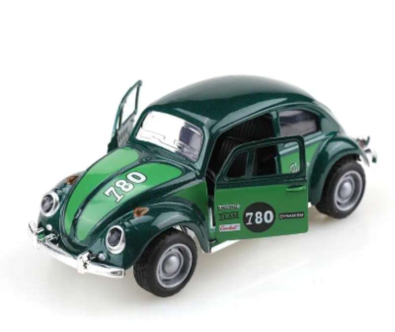 Glassic Vintage 1:38 Die-Cast Car. Pull Back Friction Racing VW Beatle."Green"