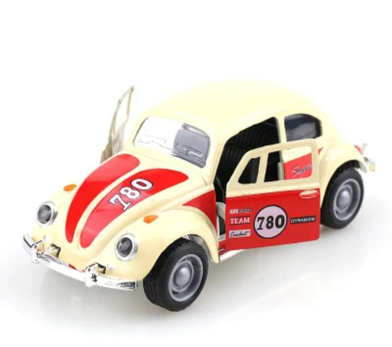 Glassic Vintage 1:38 Die-Cast Car. Pull Back Friction Racing VW Beatle."off-White"