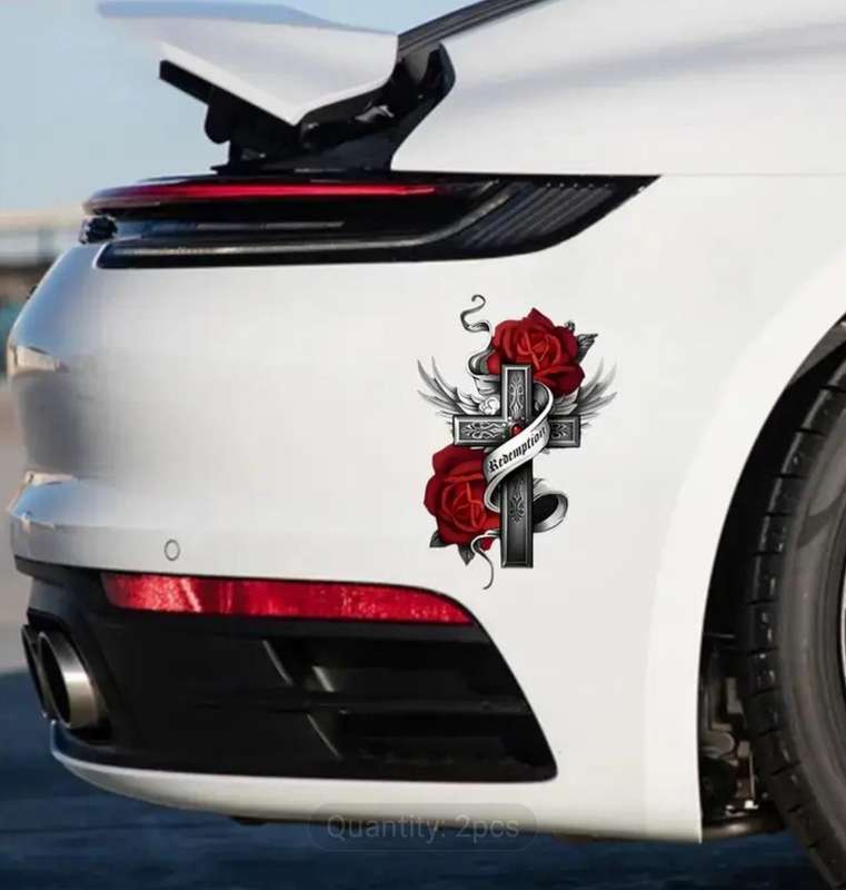 Redemption Cross & Angle Wing's  Vinyl Decal Sticker with Roses "Waterproof"