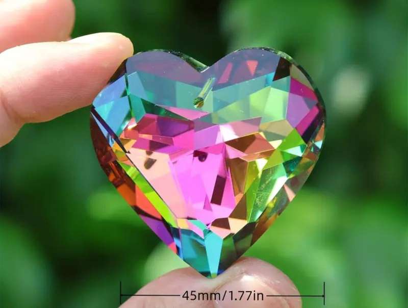 Colorful Big Heart Shape Crystal Sun Catcher. Hanging Ornament. New 45 mm