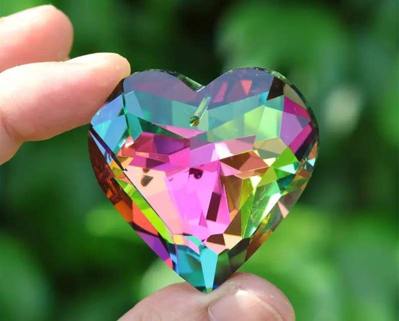Colorful Big Heart Shape Crystal Sun Catcher. Hanging Ornament. New 45 mm