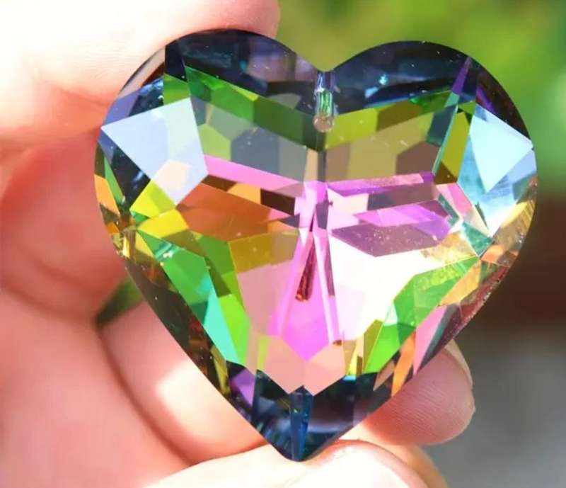 Colorful Big Heart Shape Crystal Sun Catcher. Hanging Ornament. New 45 mm