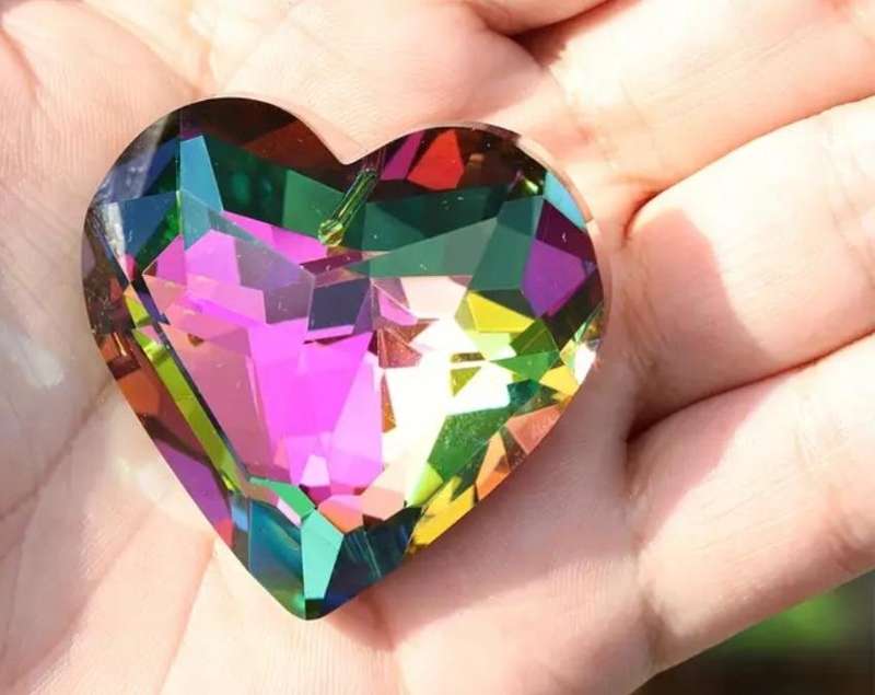 Colorful Big Heart Shape Crystal Sun Catcher. Hanging Ornament. New 45 mm