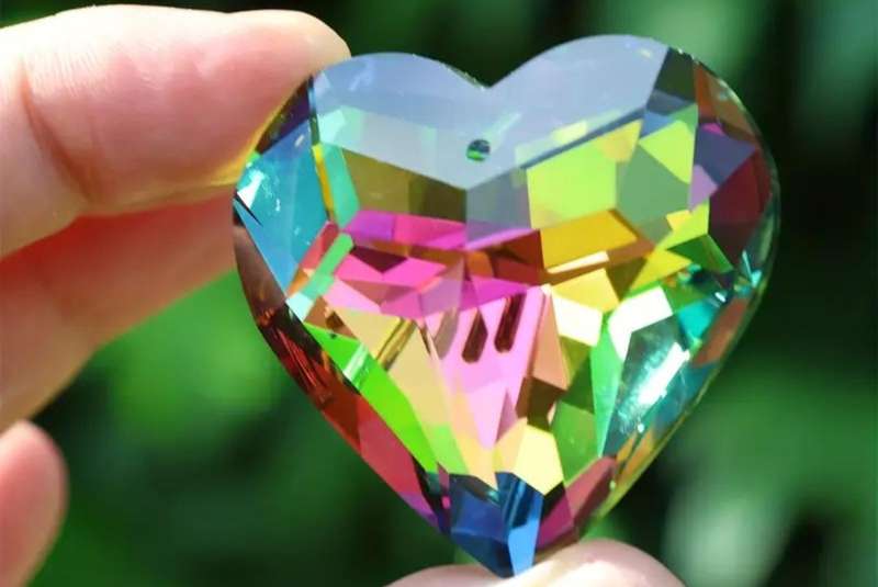 Colorful Big Heart Shape Crystal Sun Catcher. Hanging Ornament. New 45 mm