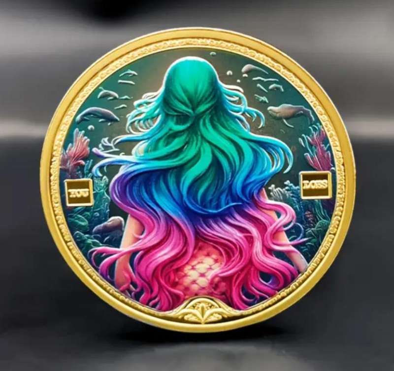 Gold Plated Mermaid Lucky Coin. New in Capsule."Crown Size Coin ".