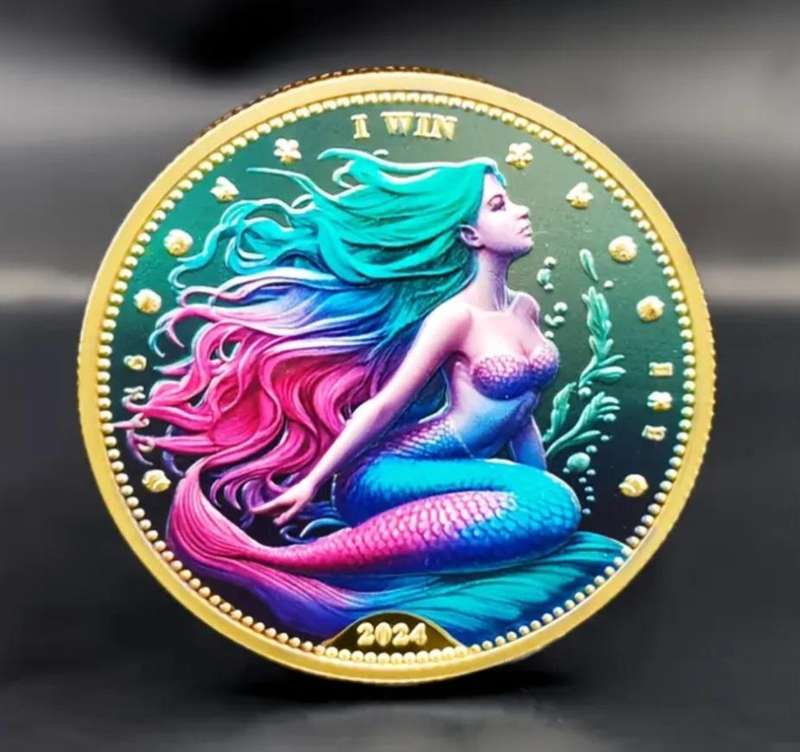 Gold Plated Mermaid Lucky Coin. New in Capsule."Crown Size Coin ".