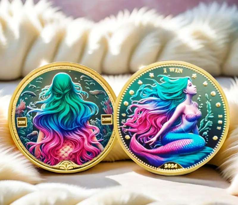 Gold Plated Mermaid Lucky Coin. New in Capsule."Crown Size Coin ".