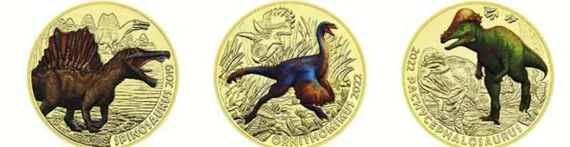 12 Jurassic Dinosaurs Age-Animals Gold Plated Commemorative Coin Set. 12 Unique Vintage Designs New