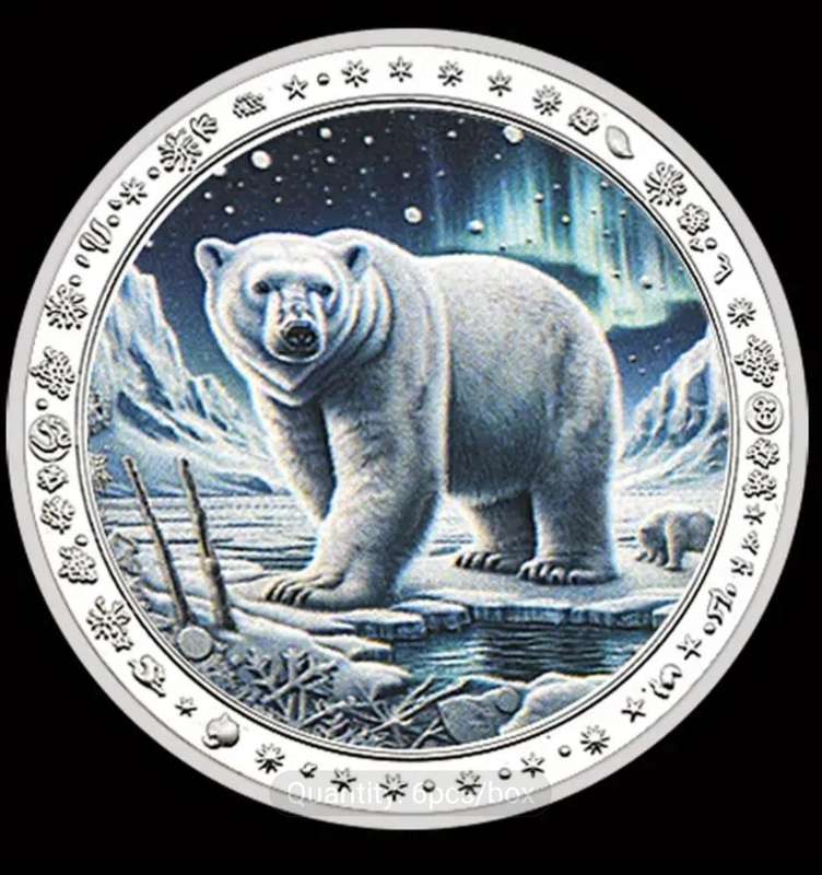 Rare Animals 6 Polar Bear Silvery Plated Commemorative Coin Set in Display Box.  "Excelled"