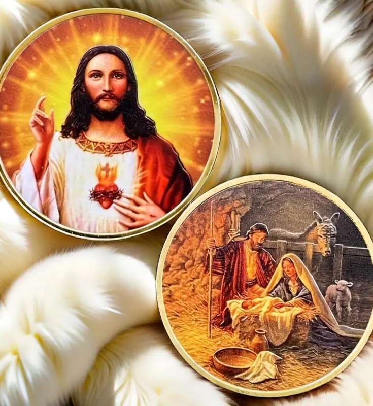 Religious Marry & Joseph Gold Plated Coin New in Capsule.   40mm