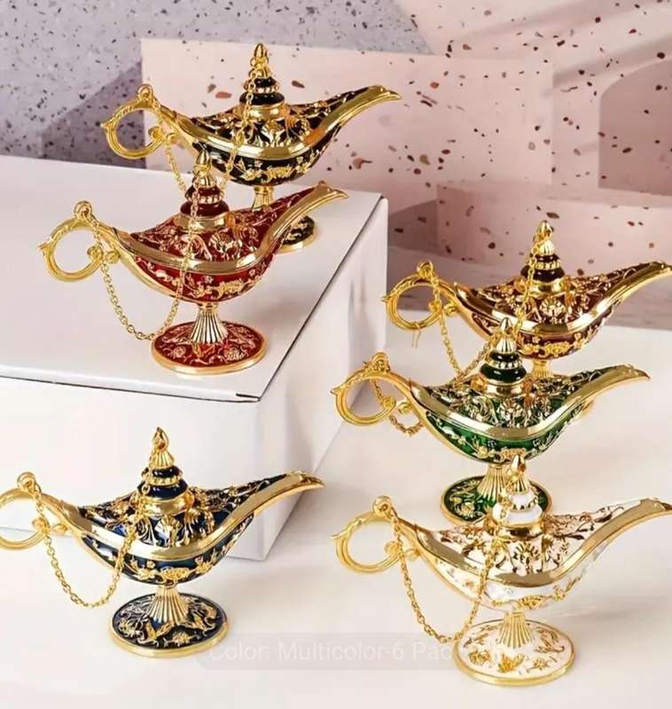 European Mini Aladdin Lamp Statues,Elegant Vintage Craftsmanship "6-Pack" New in Box.Indoor Ornament