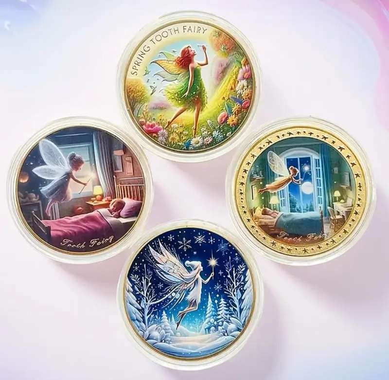 The Tooth Fairy Tooth Exchange Gold Plated Commemorative Coin Set. Full Set of 4 Difficult to get