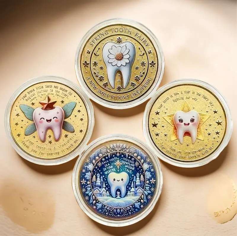 The Tooth Fairy Tooth Exchange Gold Plated Commemorative Coin Set. Full Set of 4 Difficult to get