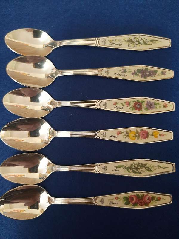 Royal Albert silver plated Flower of the Month teaspoon set of 12.