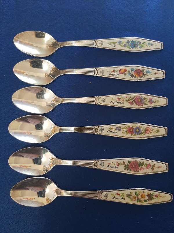 Royal Albert silver plated Flower of the Month teaspoon set of 12.