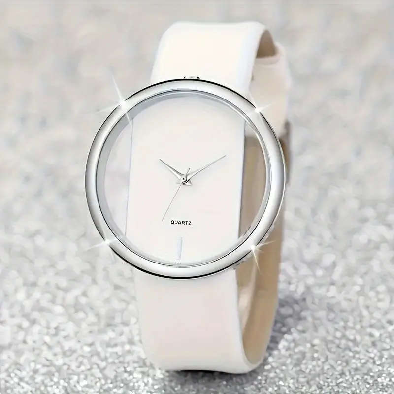 2 Pcs Round Quartz Watches PU Leather Strap Alloy Pointer Alloy Dial And Rhinestone Bracelet