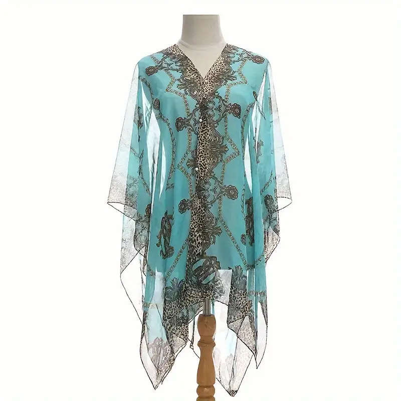 Bohemian Style Women's Summer Sheer Pullover Shawl  Breathable Polyester, Windproof & Sun Protection