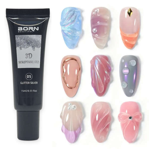 Born Beautiful 3D Sculpture Gel 15ml - 05 Glitter Silver