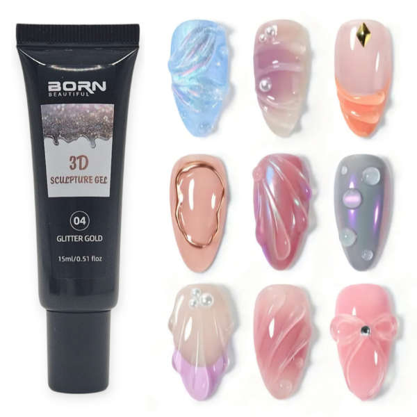 Born Beautiful 3D Sculpture Gel 15ml - 04 Glitter Gold
