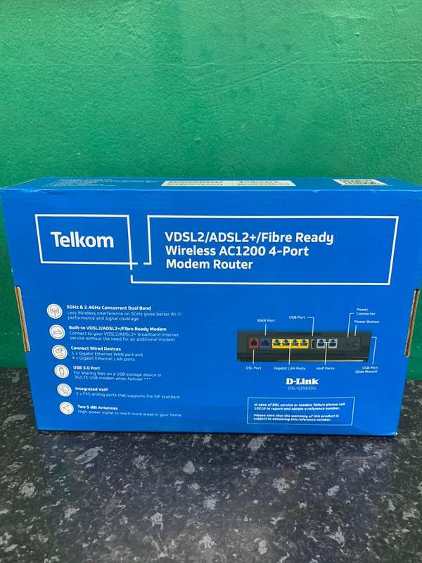TELKOM D-LINK DSL-G2562DG/TK2 MODERM ROUTER | 4 PORT GIGABIT | USB 2.0 & 3.0 | 1 X GIGABIT WONTELKOM