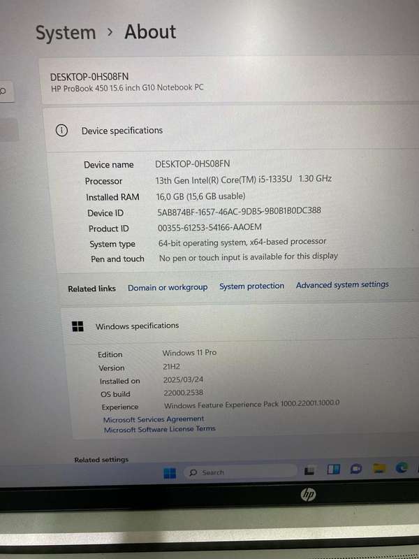 HP ProBook 450 G10 15.6' Laptop, Core i5-13th Gen, 512Gb SSD, 16Gb Ram