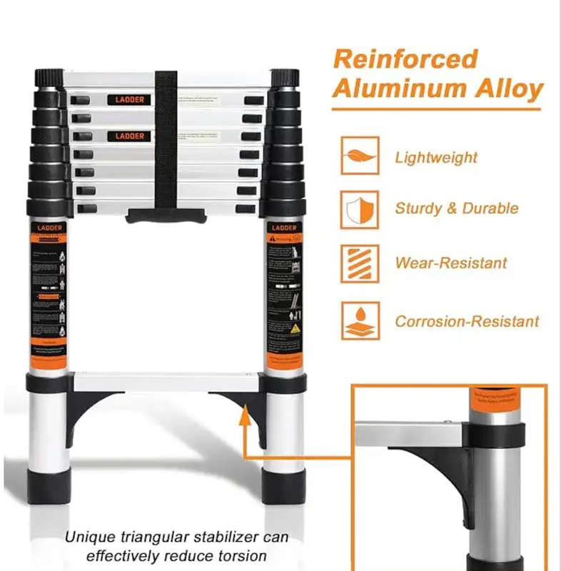 4.4 M Telescopic Ladder Aluminum Alloy Foldable Extension Ladder