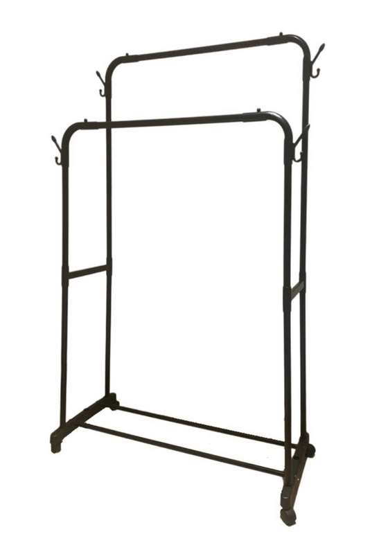 Wheeled Removable Double Pole Clothes Drying Rack- Black