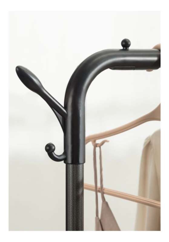 Wheeled Removable Double Pole Clothes Drying Rack- Black