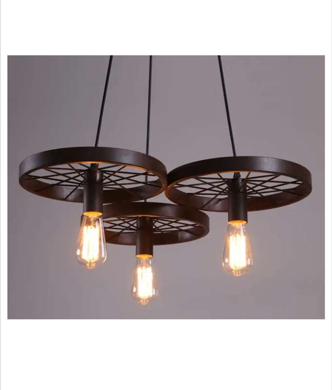 Three spoked wheel pendant light