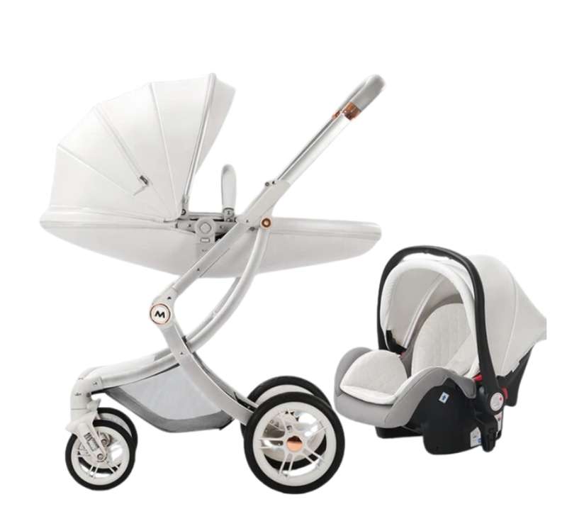 360 Rotation Function Pram PU Leather With Car Seat
