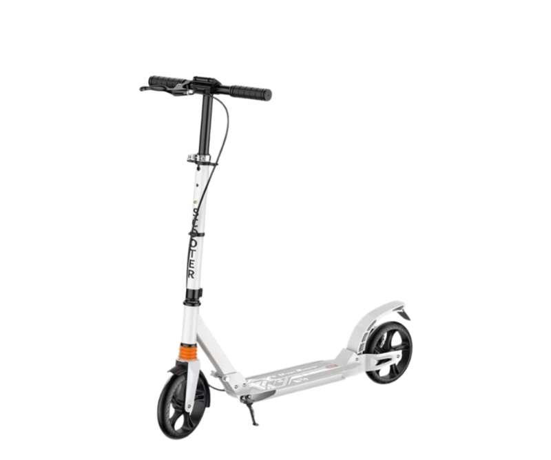 White Commuter Non-Electric Kick Scooter Easy-Folding with Big Wheels