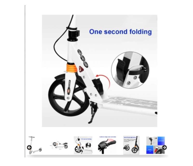 White Commuter Non-Electric Kick Scooter Easy-Folding with Big Wheels