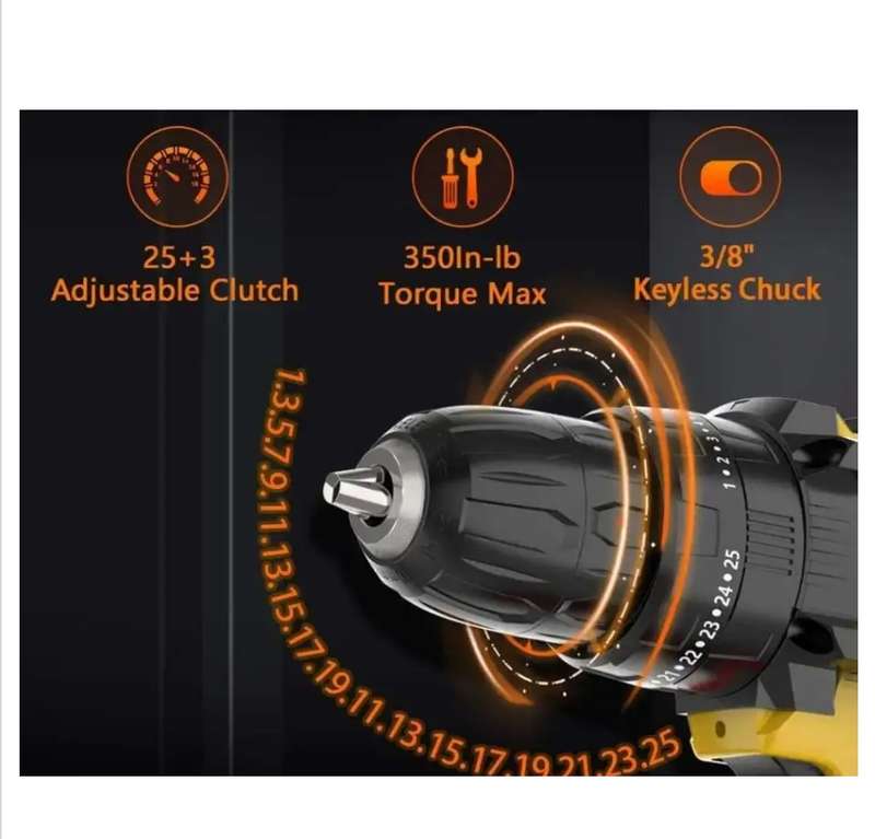 21V Electric Household Drill CORDLESS - Yellow