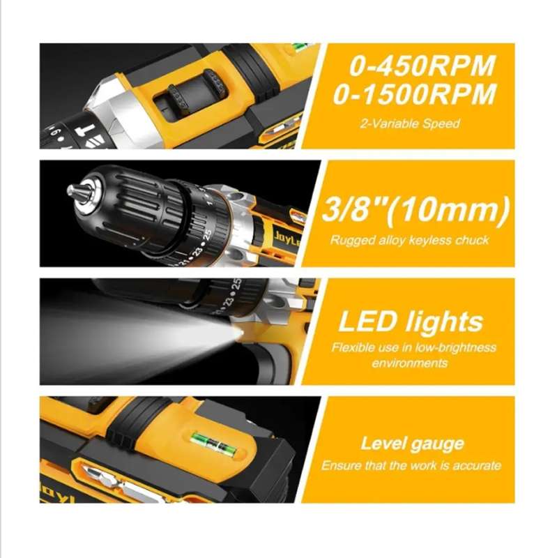 21V Electric Household Drill CORDLESS - Yellow