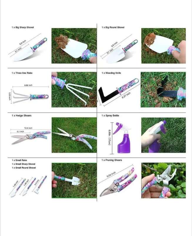 XF0900 Gardening Hand Tools With Purple Floral Print 10 Pieces